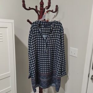 Harve Benard Navy and White Patterned Blouse